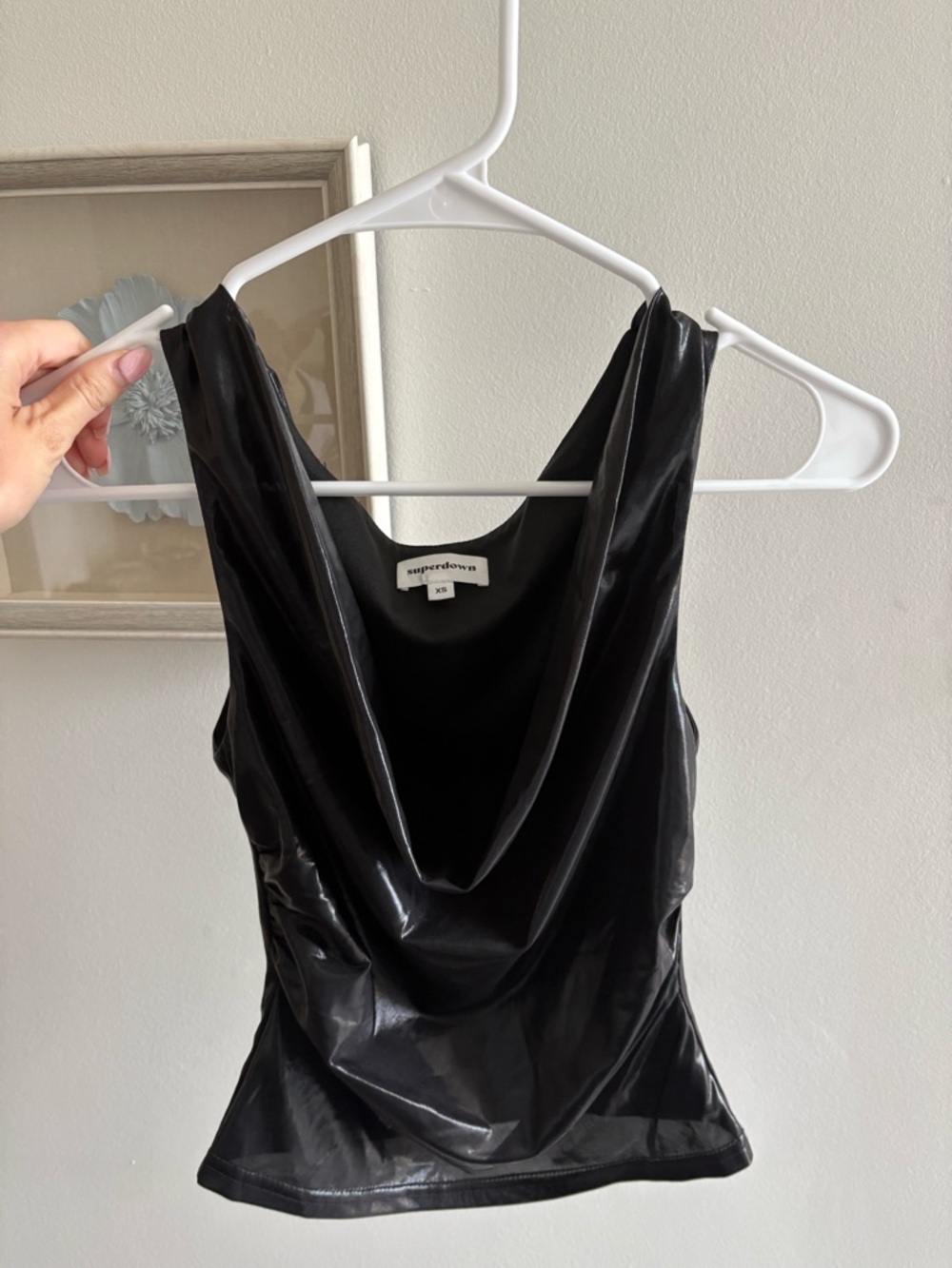 Superdown Black Drape Neck Top with Matching Neck Tie